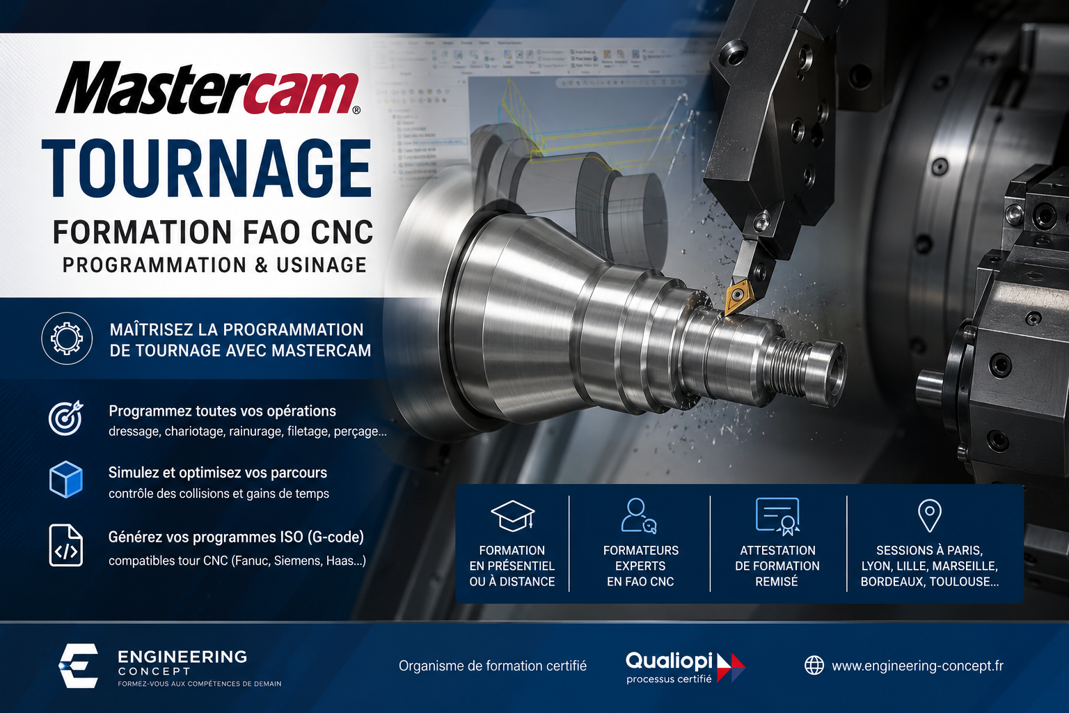 Formation Mastercam Tournage – FAO CNC – Simulation et Usinage